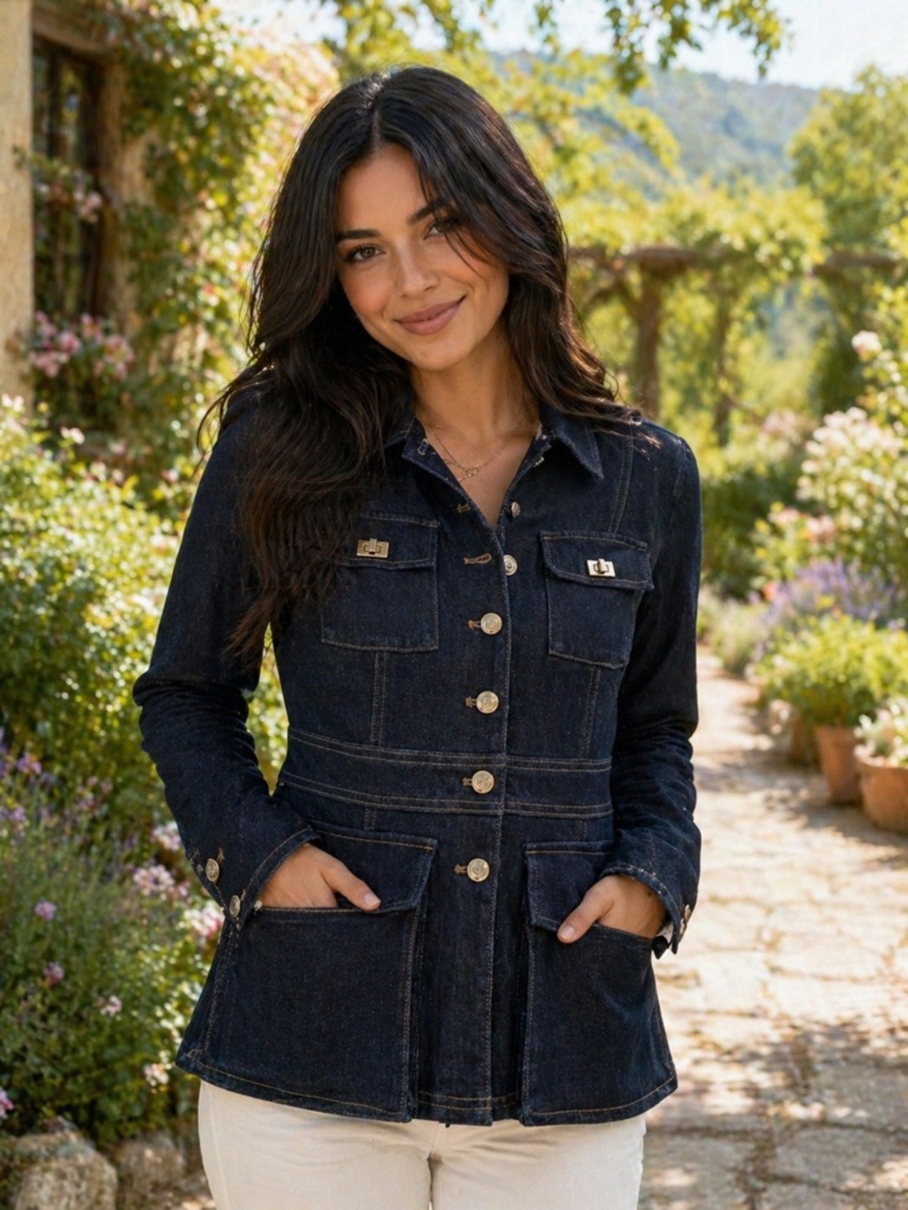 WHBM Denim Jacket Size S Structured Dark Wash